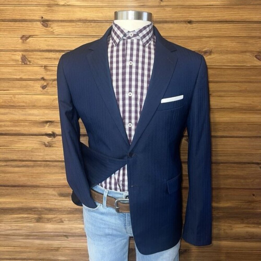 EXIBIT‎ Blazer Sport Coat Casual Jacket Mens Size 44R Navy Two Button Suits NEW